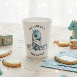 Blauwe Draak Waterverf Baby Shower  Papieren Bekers