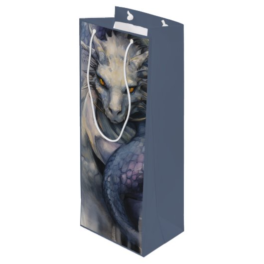 Blauwe draak wijn cadeautas (Achterkant Gekanteld)