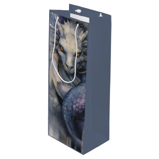 Blauwe draak wijn cadeautas (Voorkant Gekanteld)