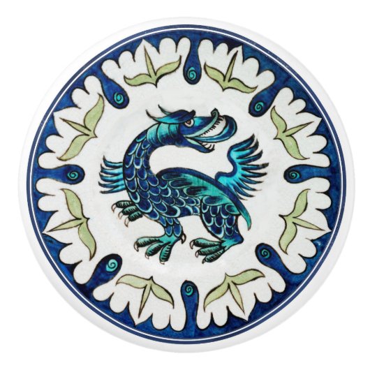  Blauwe Draak William de Morgan Keramische Knop (Voorkant)