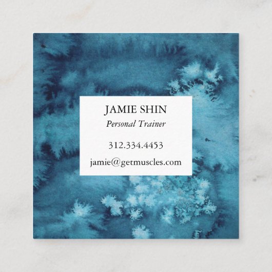 Blauwe draden getextureerd visitekaartje vierkant (Achterkant)