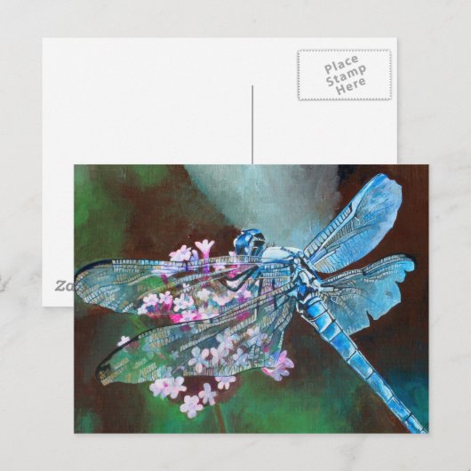 Blauwe dragonfly die op wilde knoflook rust briefkaart (Voorkant / Achterkant)