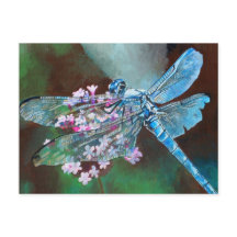 Blauwe dragonfly die op wilde knoflook rust