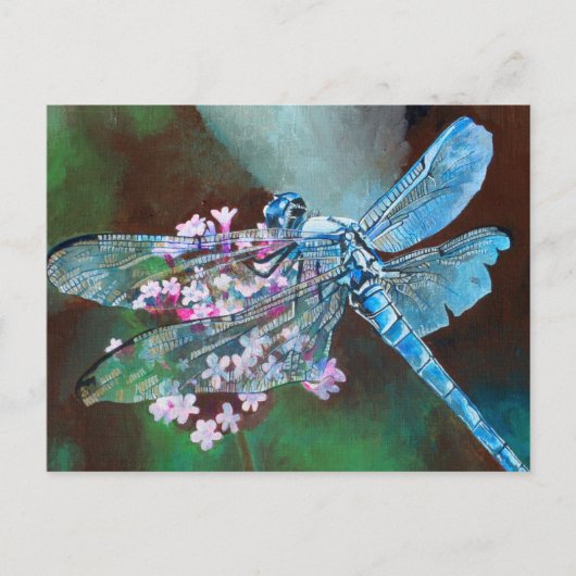 Blauwe dragonfly die op wilde knoflook rust briefkaart (Voorkant)