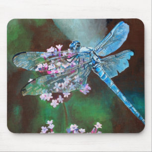 Blauwe dragonfly die op wilde knoflook rust muismat