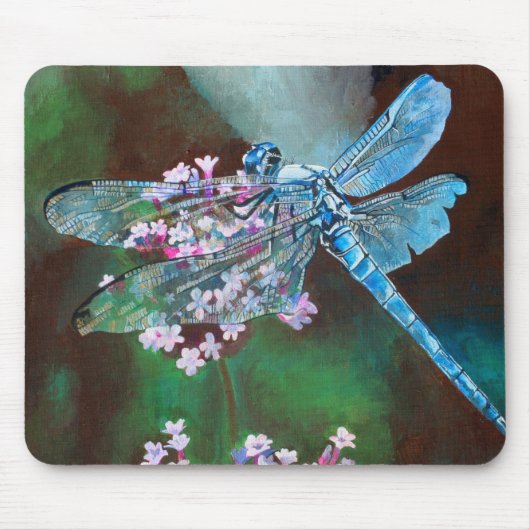 Blauwe dragonfly die op wilde knoflook rust muismat (Voorkant)
