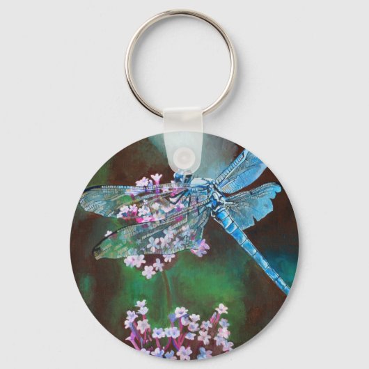 Blauwe dragonfly die op wilde knoflook rust sleutelhanger (Voorkant)