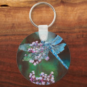 Blauwe dragonfly die op wilde knoflook rust sleutelhanger (Voorkant)