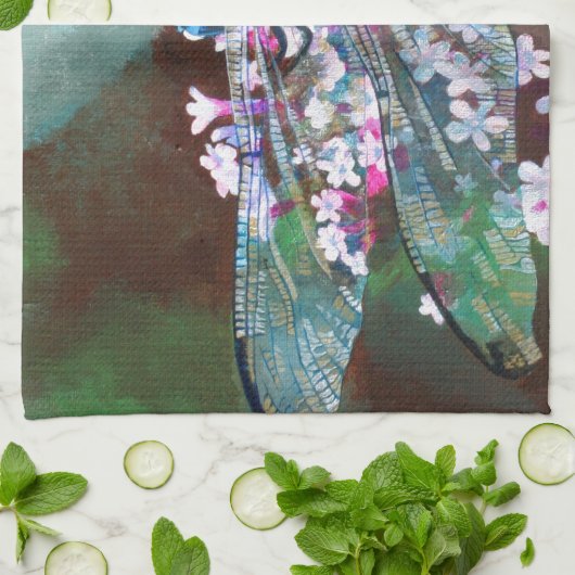 Blauwe dragonfly die op wilde knoflook rust theedoek (Gevouwen)