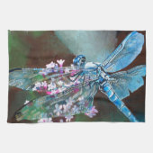 Blauwe dragonfly die op wilde knoflook rust theedoek (Horizontaal)