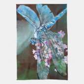 Blauwe dragonfly die op wilde knoflook rust theedoek (Verticaal)