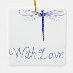 Blauwe dragonfly met liefdesversiering keramisch ornament