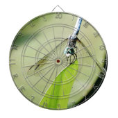 Blauwe Dragonfly op een groen blad Dartbord (Voorkant)