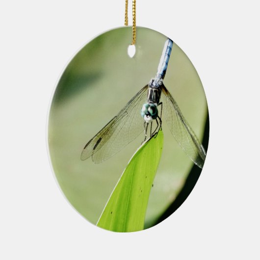 Blauwe Dragonfly op een groen blad Keramisch Ornament (Rechts)