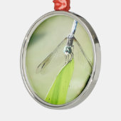 Blauwe Dragonfly op een groen blad Metalen Ornament (Links)