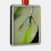 Blauwe Dragonfly op een groen blad Metalen Ornament (Rechts)