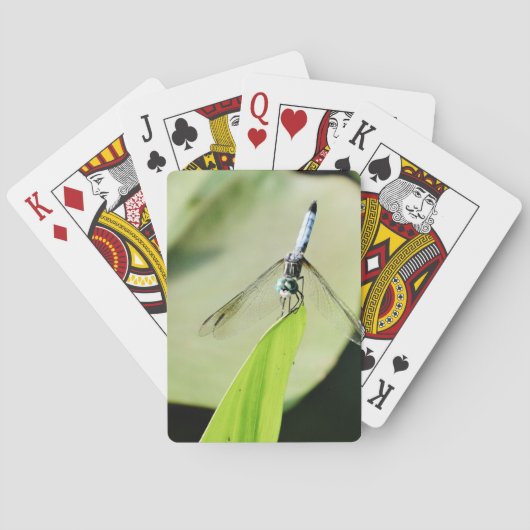 Blauwe Dragonfly op een groen blad Speelkaarten (Achterkant)