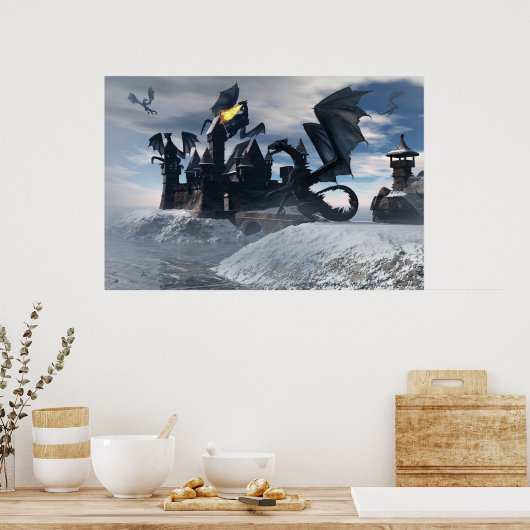 Blauwe dragons Poster van Michelle Wilder (Keuken)