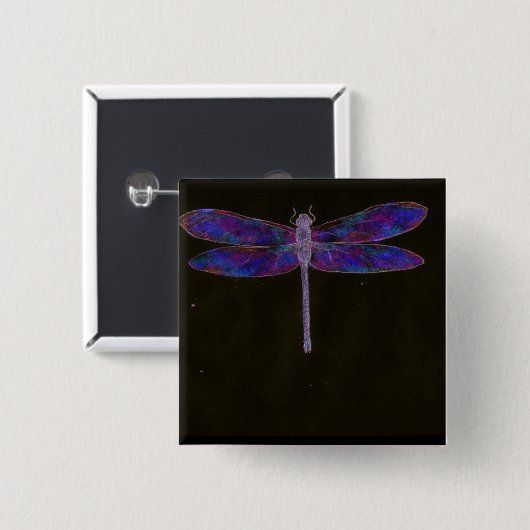 Blauwe dragonvlieskunst vierkante button 5,1 cm (Voorkant /achterkant)