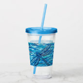 Blauwe dragonvliesschildering acryl drinkbeker (Achterkant)