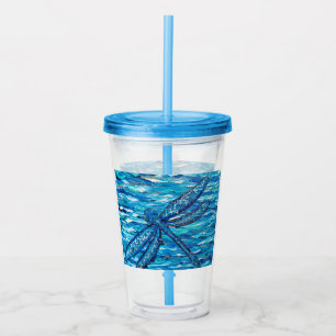 Blauwe dragonvliesschildering acryl drinkbeker