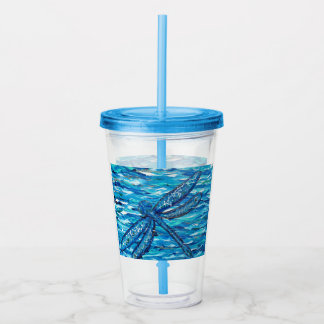 Blauwe dragonvliesschildering acryl drinkbeker