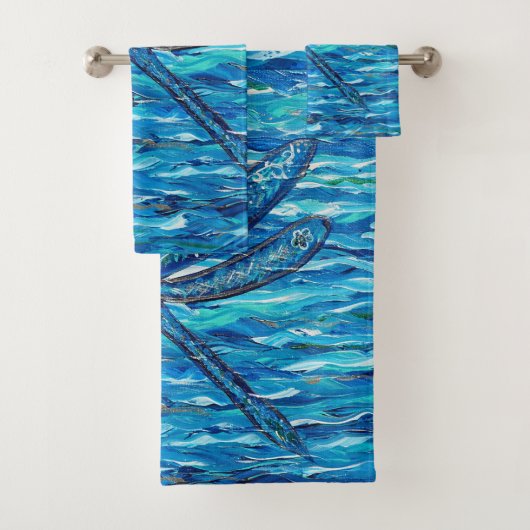 Blauwe dragonvliesschildering bad handdoek (Insitu)