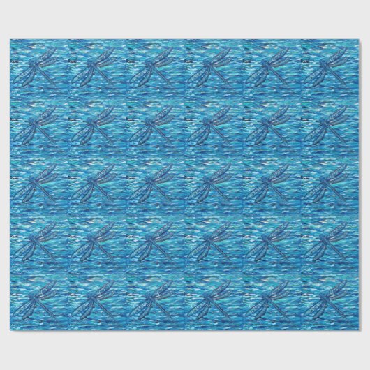 Blauwe dragonvliesschildering cadeaupapier (Vlak)