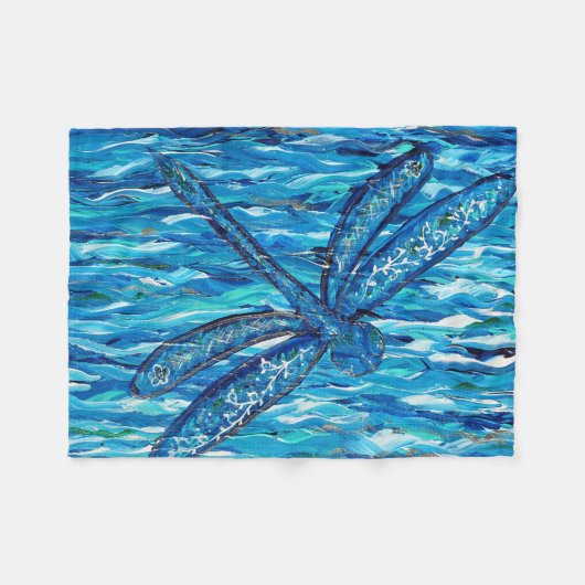 Blauwe dragonvliesschildering fleece deken (Voorkant (Horizontaal))