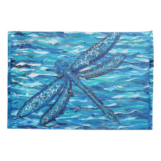 Blauwe dragonvliesschildering kussensloop (Achterkant)