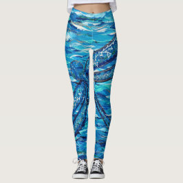 Blauwe dragonvliesschildering leggings