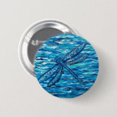 Blauwe dragonvliesschildering ronde button 5,7 cm (Voorkant /achterkant)