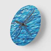 Blauwe dragonvliesschildering ronde klok (Hoek)