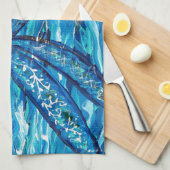 Blauwe dragonvliesschildering theedoek (Quarter Fold)