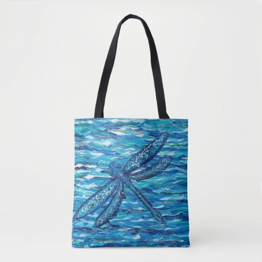 Blauwe dragonvliesschildering tote bag (Voorkant)