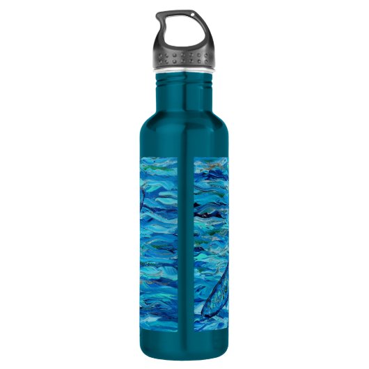 Blauwe dragonvliesschildering waterfles  (Achterkant)