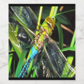 Blauwe dragonvliesschilderingen wijn etiket (Enkel label)