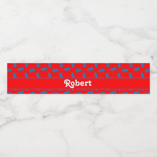 Blauwe draken op rood waterfles etiket (Enkel label)