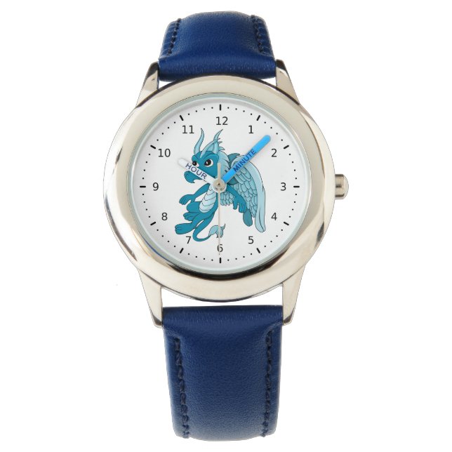 Blauwe drakencartoon horloge (Voorkant)