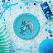 Blauwe drakencartoon papieren bordje (Feest)