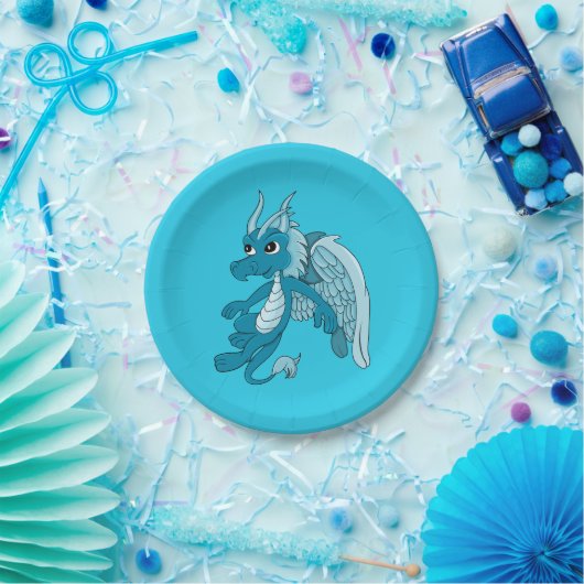 Blauwe drakencartoon papieren bordje (Feest)