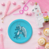 Blauwe drakencartoon papieren bordje (Feest)