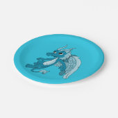 Blauwe drakencartoon papieren bordje (Gekanteld)