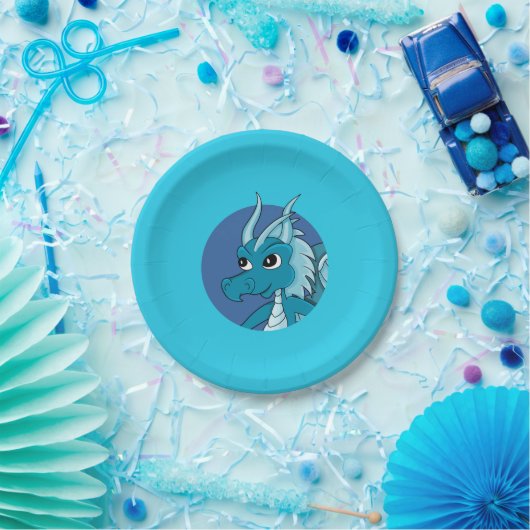 Blauwe drakencartoon papieren bordje (Feest)