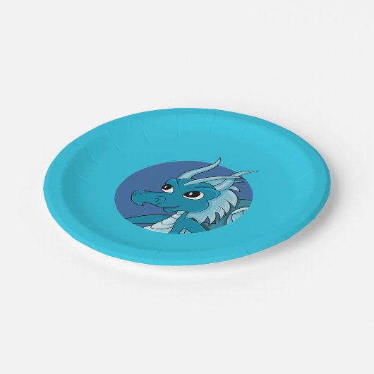 Blauwe drakencartoon papieren bordje (Gekanteld)