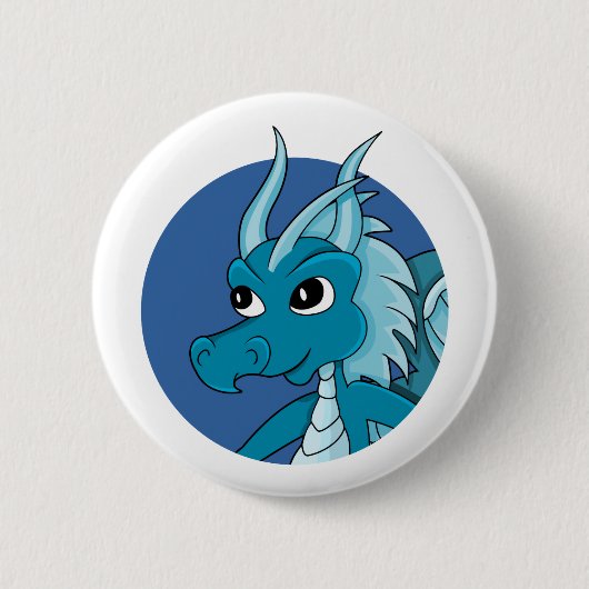 Blauwe drakencartoon ronde button 5,7 cm (Voorkant)