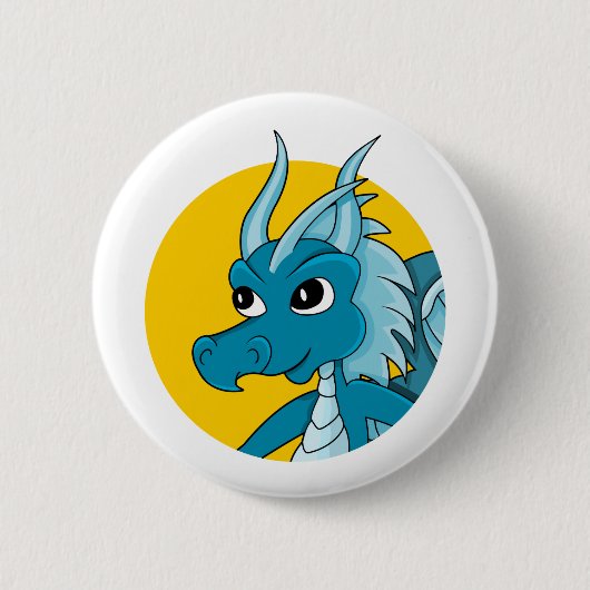 Blauwe drakencartoon ronde button 5,7 cm (Voorkant)