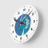 Blauwe drakencartoon ronde klok (Hoek)
