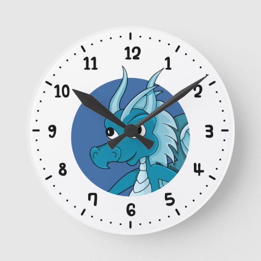 Blauwe drakencartoon ronde klok (Voorkant)