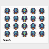 Blauwe drakenkop ronde sticker (Vel)